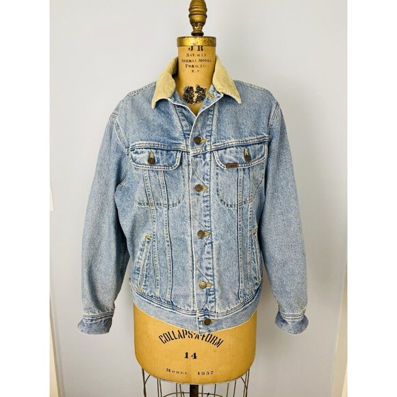Vintage 90s Lee Blanket Lined Denim Jean Jacket Men’s M Corduroy Collar Buttons - Picture 1 of 13